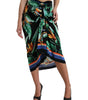 Dolce & Gabbana Black Strelitzia High Waist Wrap Midi Skirt