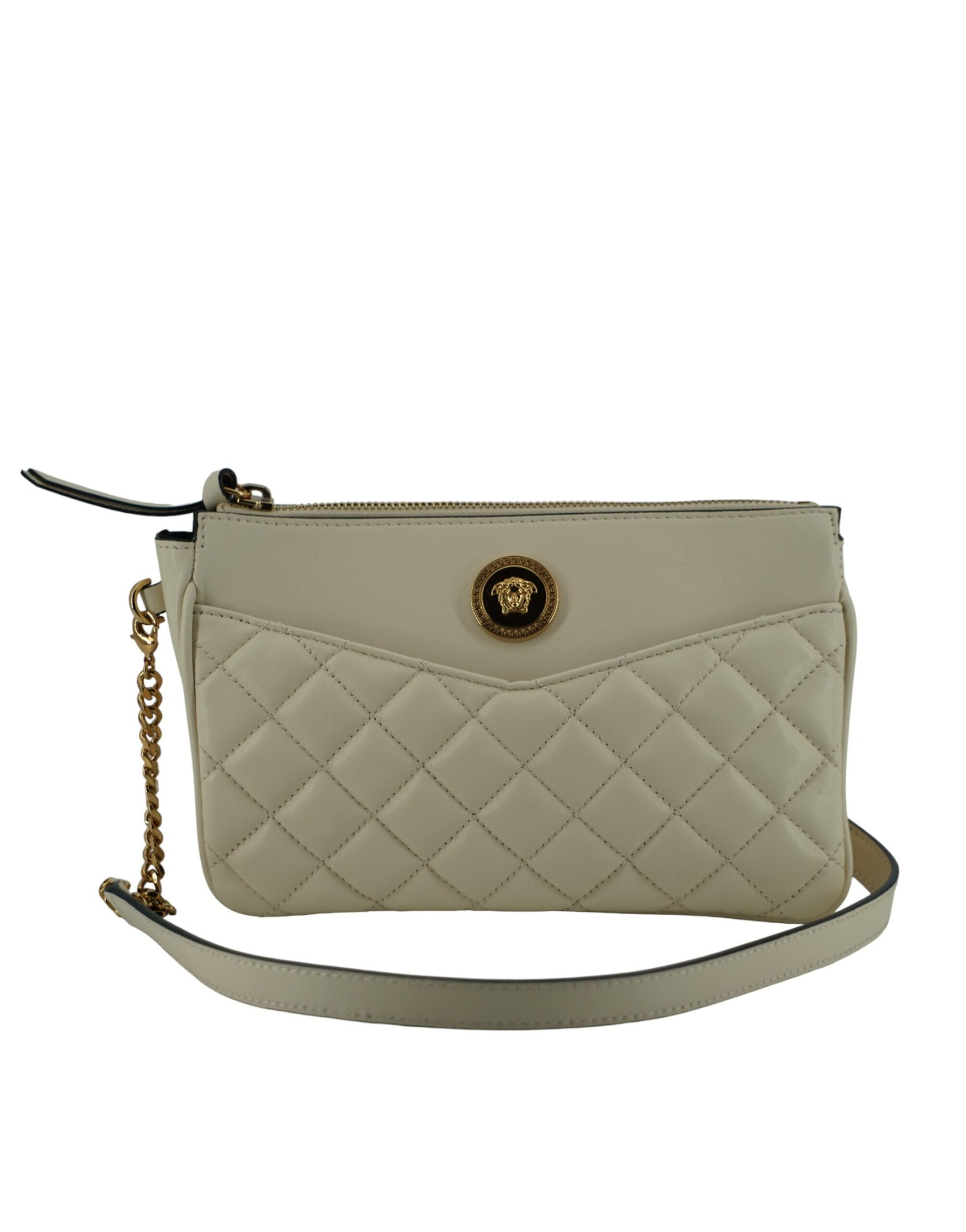 Pochette bandoulière élégante en cuir d'agneau blanc Versace