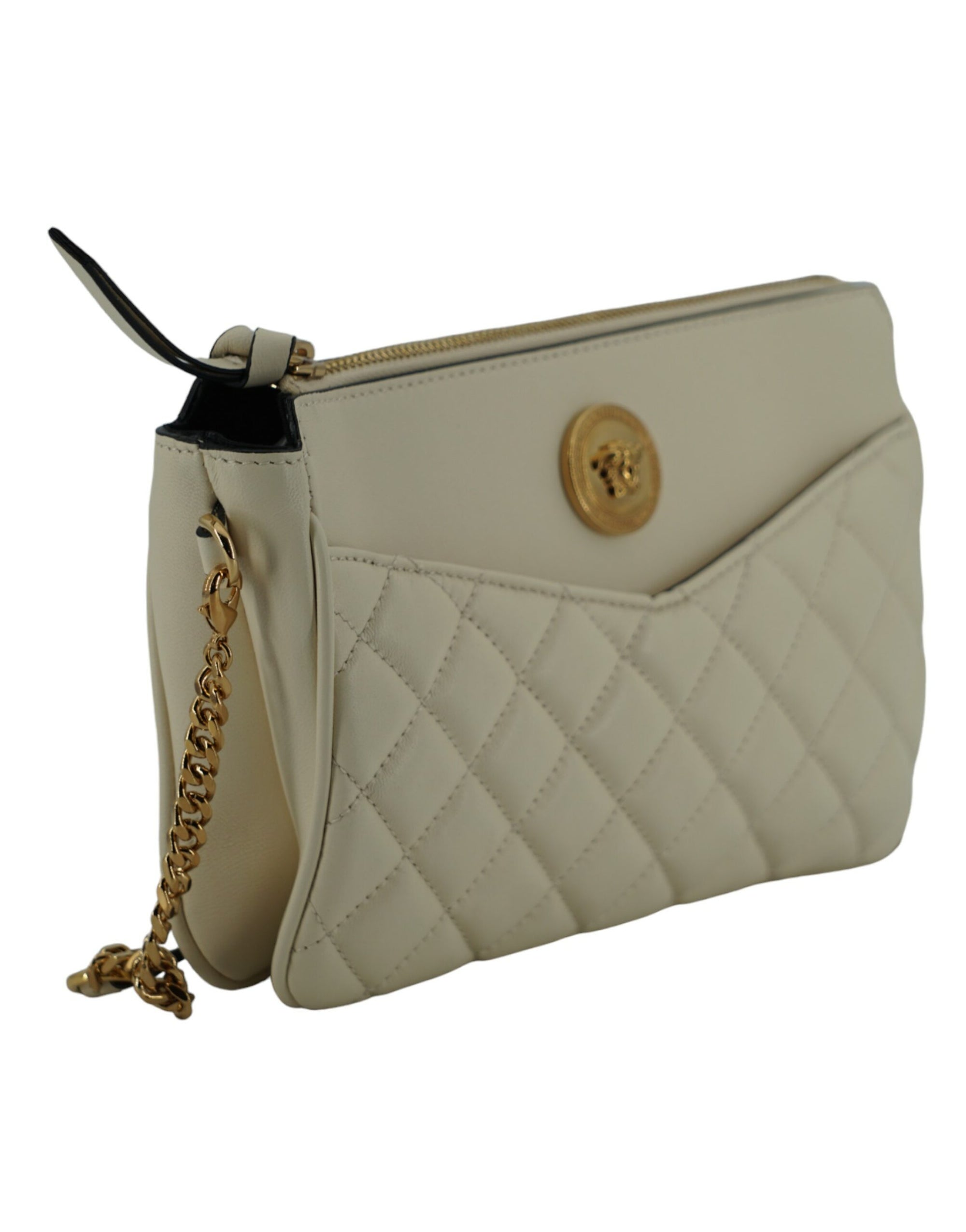 Pochette bandoulière élégante en cuir d'agneau blanc Versace