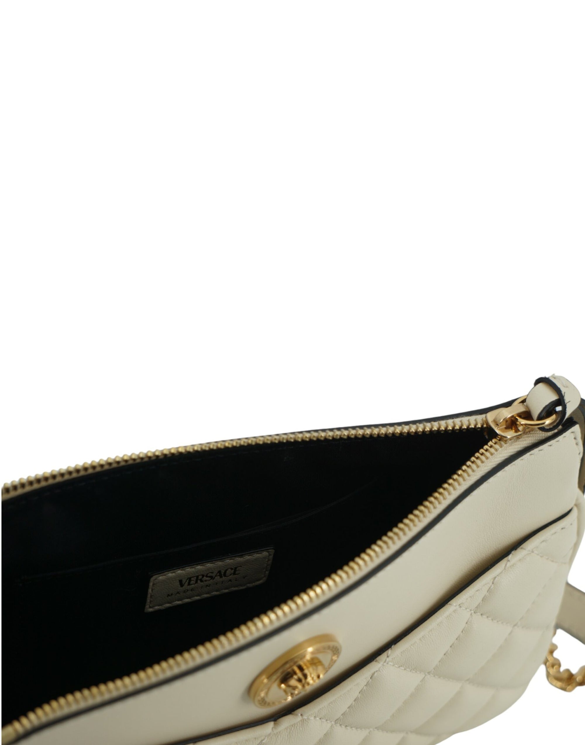 Pochette bandoulière élégante en cuir d'agneau blanc Versace