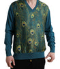 Dolce &amp; Gabbana Silk V-Neck Peacock Feather Sweater