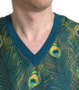 Dolce &amp; Gabbana Silk V-Neck Peacock Feather Sweater