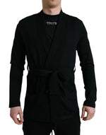 Robe élégante en cachemire noir Dolce & Gabbana avec ceinture à la taille
