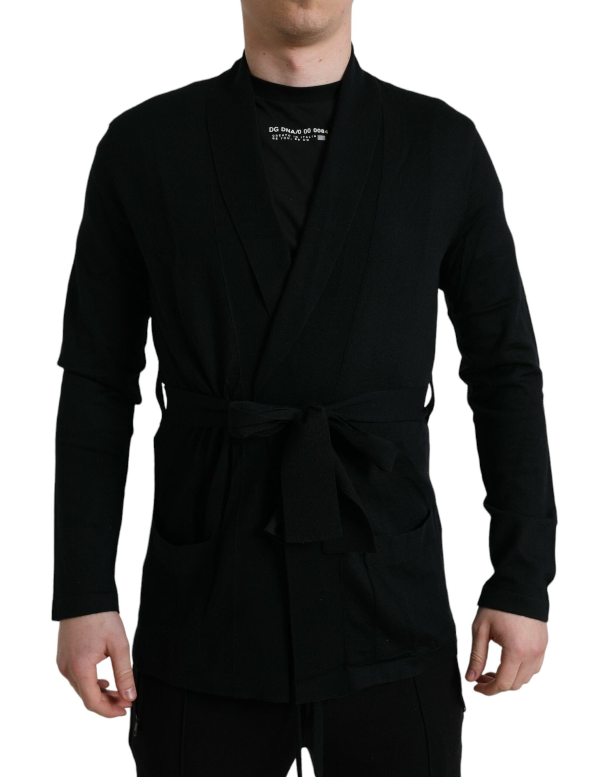 Robe élégante en cachemire noir Dolce & Gabbana avec ceinture à la taille