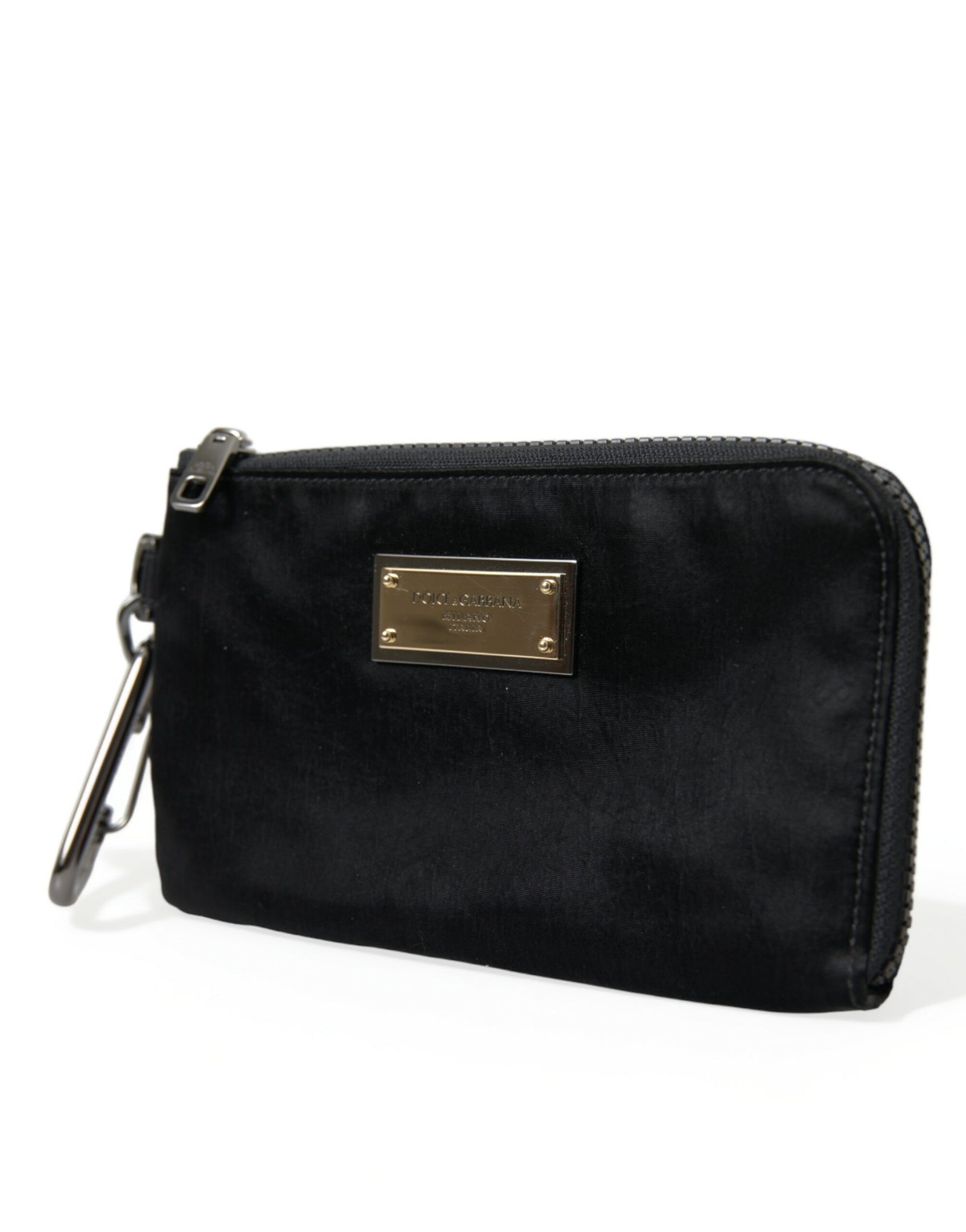 Pochette élégante en nylon et cuir Dolce &amp; Gabbana, noire