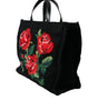 Sac fourre-tout noir brodé à fleurs chic Dolce & Gabbana