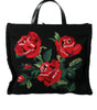 Sac fourre-tout noir brodé à fleurs chic Dolce & Gabbana