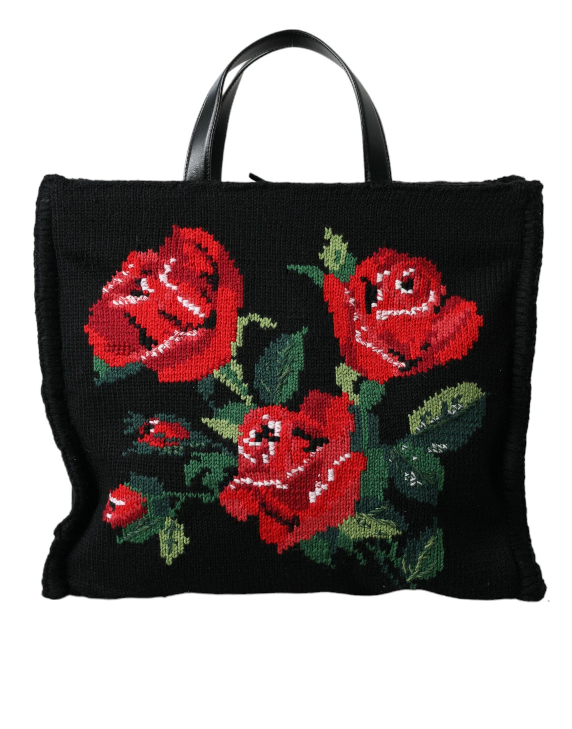 Sac fourre-tout noir brodé à fleurs chic Dolce & Gabbana