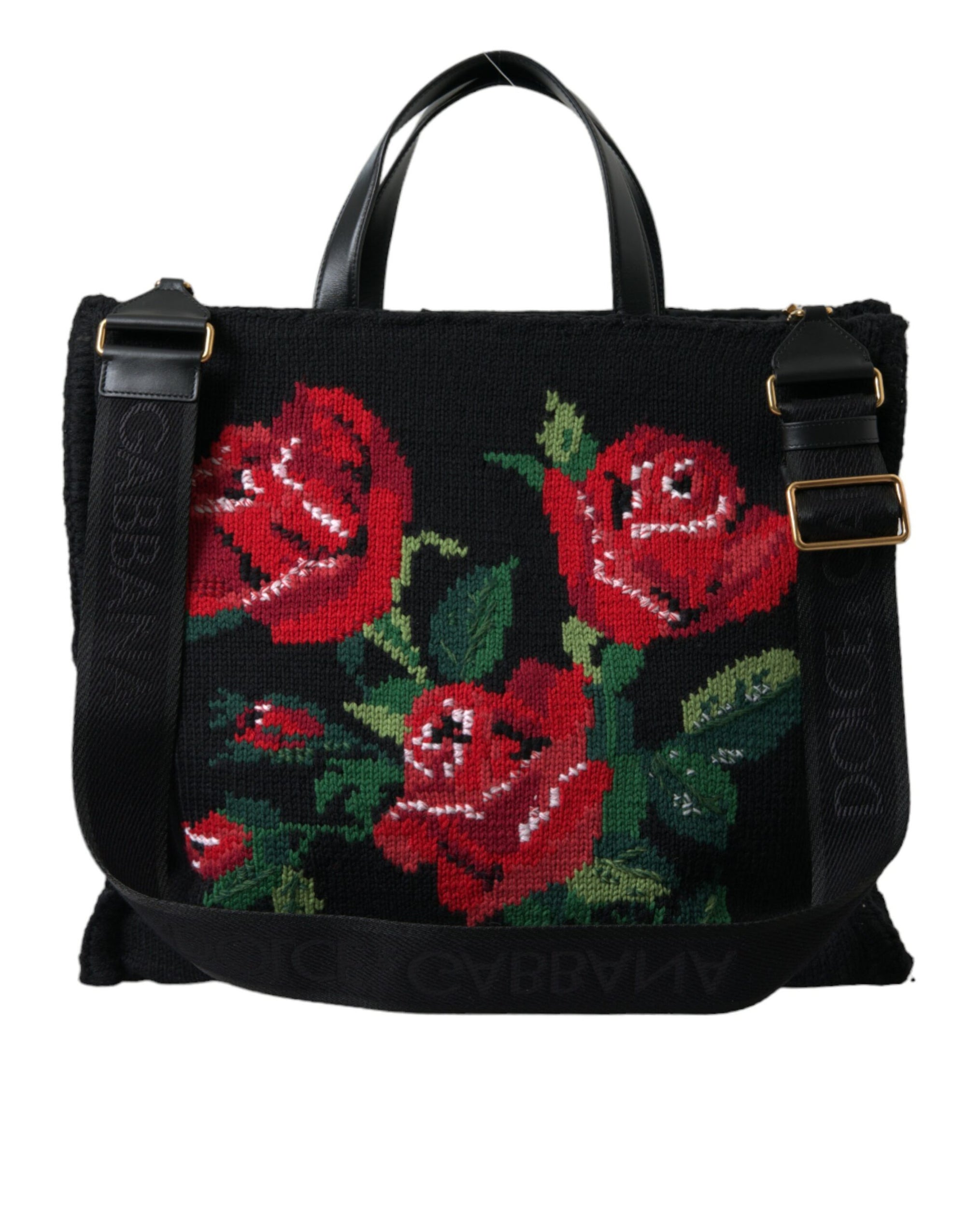 Sac fourre-tout noir brodé à fleurs chic Dolce & Gabbana