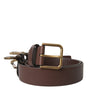 Dolce & Gabbana Brown Calf Leather Gold Metal Buckle Belt