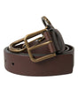 Dolce & Gabbana Brown Calf Leather Gold Metal Buckle Belt
