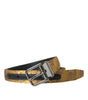 Dolce & Gabbana Gold Leather Jacquard Silver Metal Buckle Belt