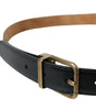 Dolce & Gabbana Black Calf Leather Gold Metal Buckle Belt