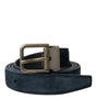 Dolce & Gabbana Blue Suede Leather Gold Metal Buckle Belt