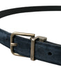 Dolce & Gabbana Blue Suede Leather Gold Metal Buckle Belt