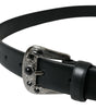 Dolce & Gabbana Black Embellished Leather Engraved Buckle Belt