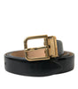 Dolce & Gabbana Black Calf Leather Gold Metal Buckle Belt