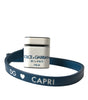 Dolce & Gabbana White Blue Calf Leather Logo Print Strap Airpods Case