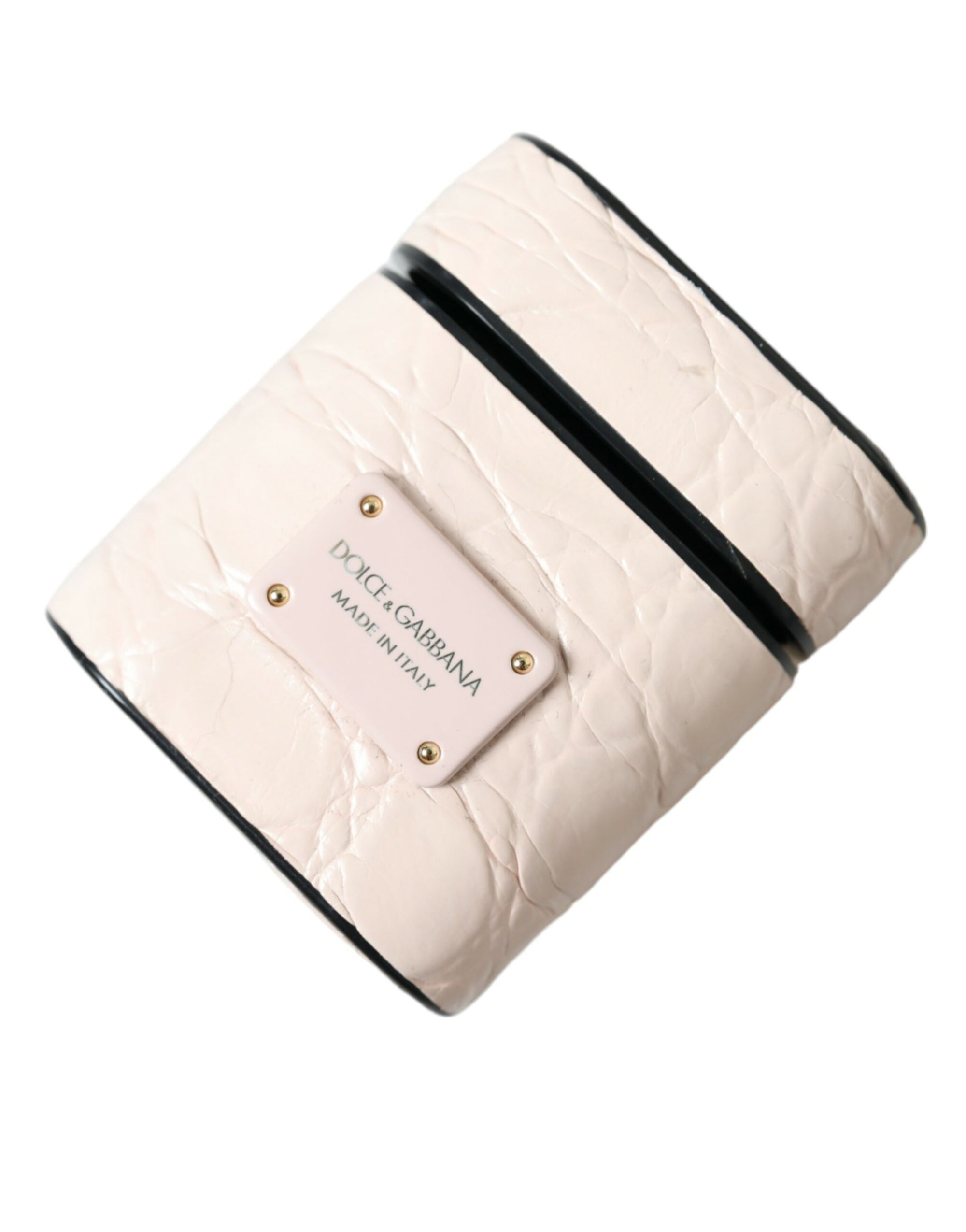 Dolce & Gabbana Light Pink Calf Leather Metal Logo Plaque Airpods Case