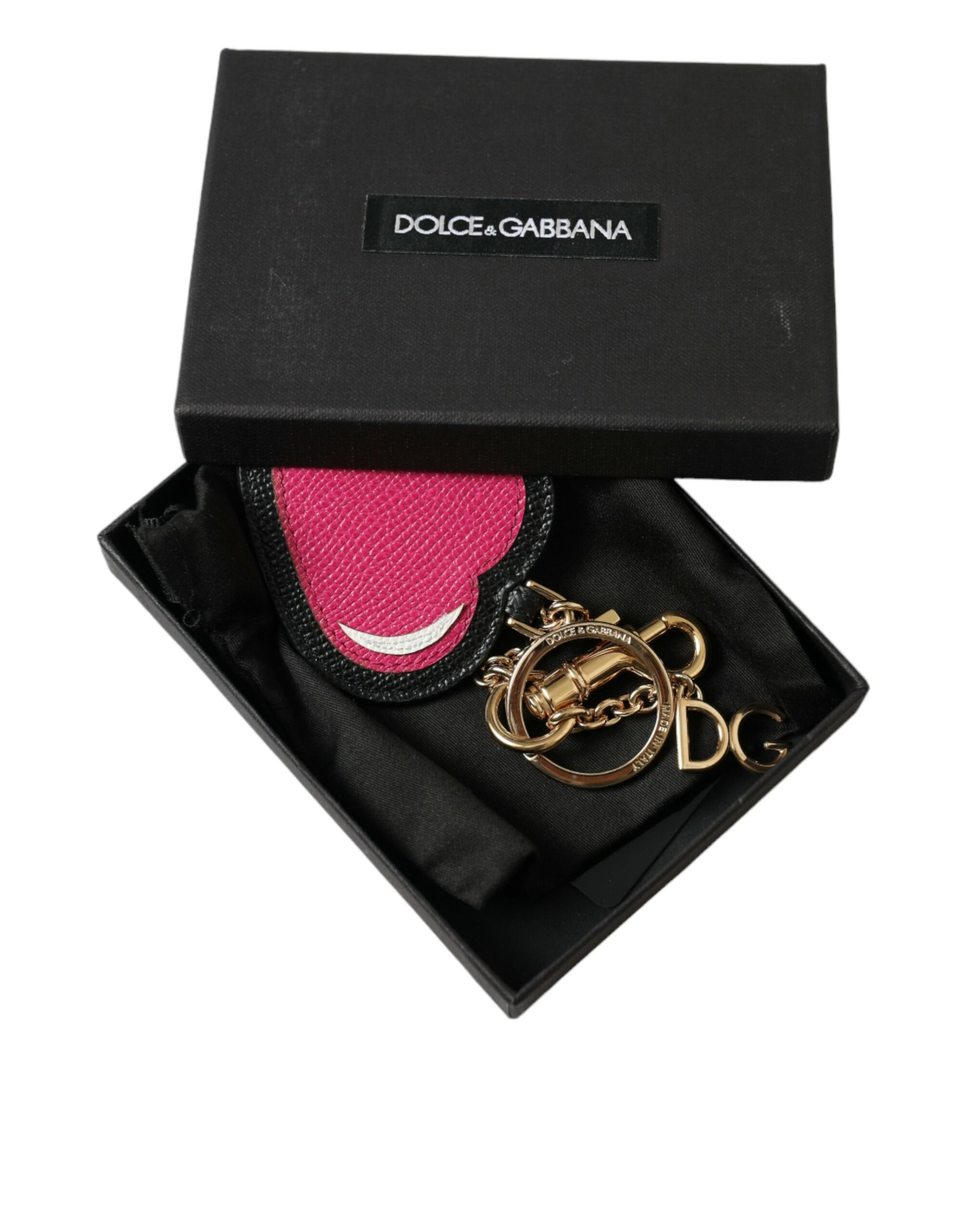 Superbe porte-clés en cuir doré et rose Dolce &amp; Gabbana