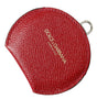 Dolce & Gabbana Red Calfskin Leather Round Logo Hand Mirror Holder