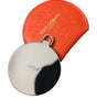 Dolce & Gabbana Orange Calfskin Leather Round Logo Hand Mirror Holder