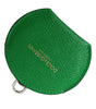 Dolce & Gabbana Green Calfskin Leather Round Logo Hand Mirror Holder