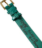 Dolce & Gabbana Green Textured Leather Gold Tone Metal Buckle Neckband