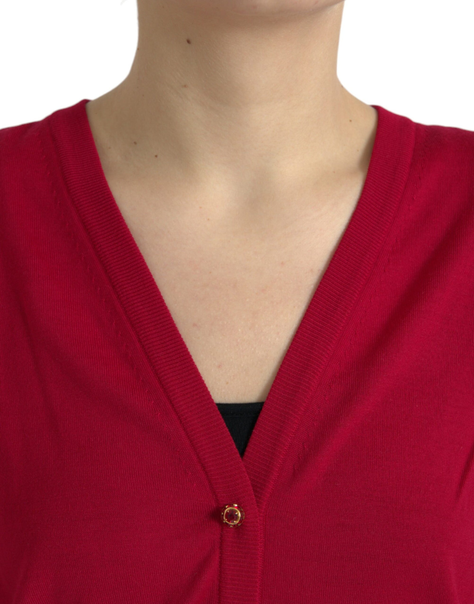Dolce & Gabbana Red Wool V-neck Buttoned Cardigan Sweater