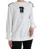 Dolce & Gabbana White Floral Cotton Crew Neck Pullover Sweater