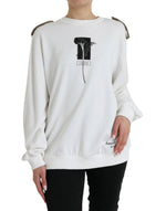 Dolce & Gabbana White Floral Cotton Crew Neck Pullover Sweater