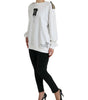 Dolce & Gabbana White Floral Cotton Crew Neck Pullover Sweater
