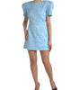 Dolce & Gabbana Light Blue Floral Jacquard Puff Sleeve Mini Dress