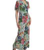 Dolce & Gabbana Blue Floral Wide Leg Wrap Jumpsuit Dress