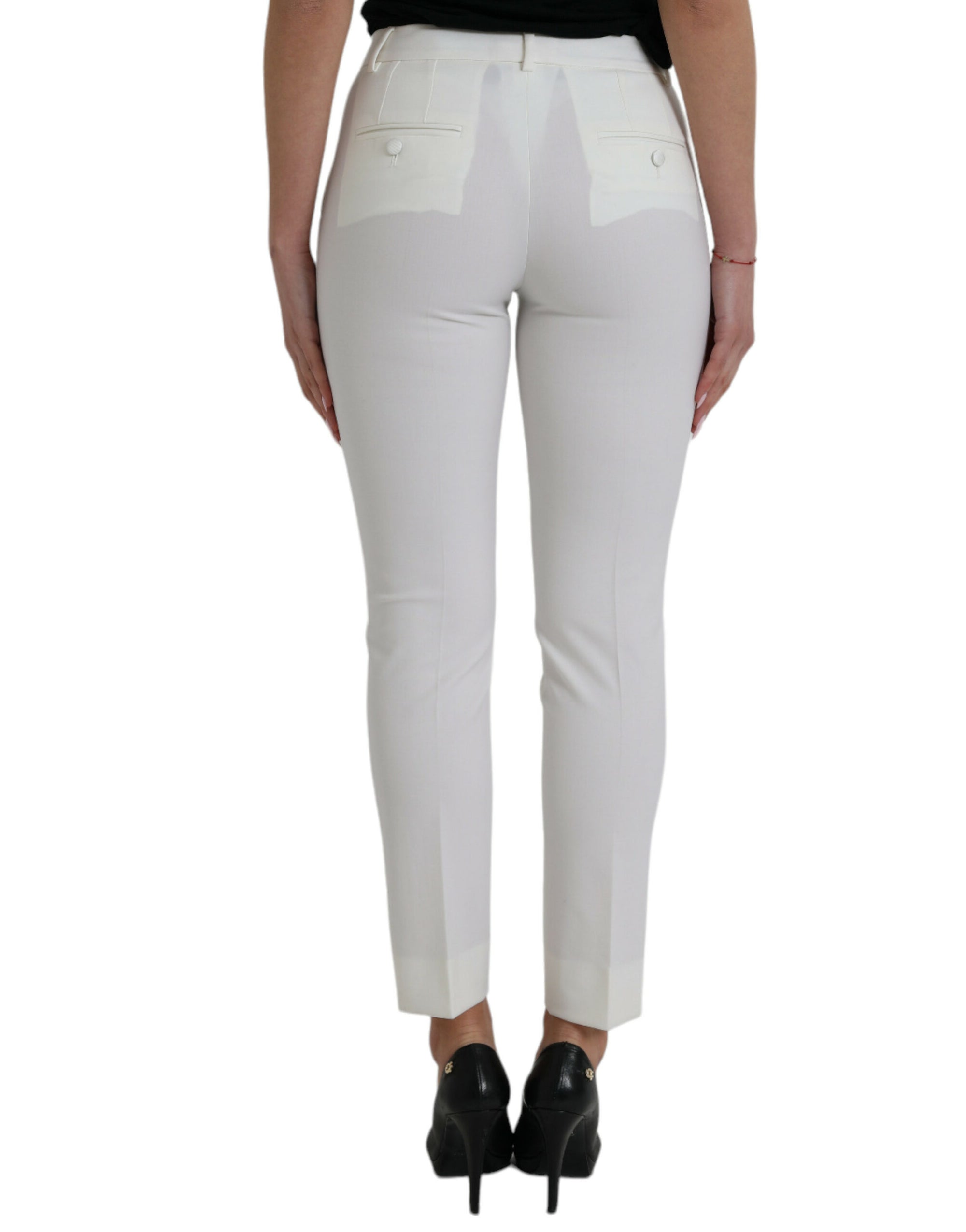 Dolce &amp; Gabbana Elegant White Mid-Waist Tapered Pants