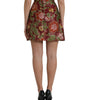 Dolce & Gabbana Maroon Floral Jacquard A-line Mini Skirt