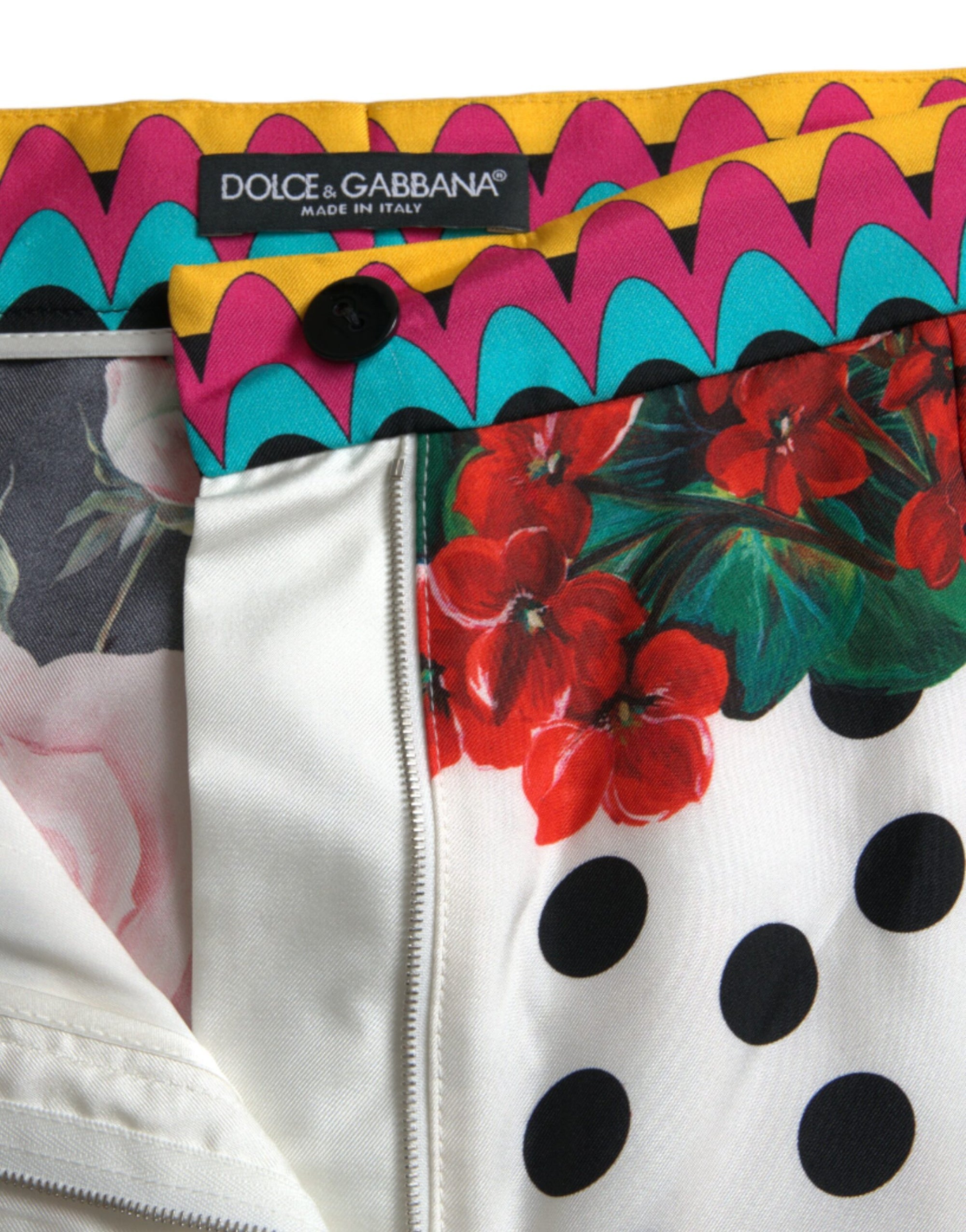 Mini-pantalon taille haute en soie multicolore Dolce & Gabbana