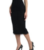 Dolce & Gabbana Black Wool High Waist Pencil Cut Midi Skirt