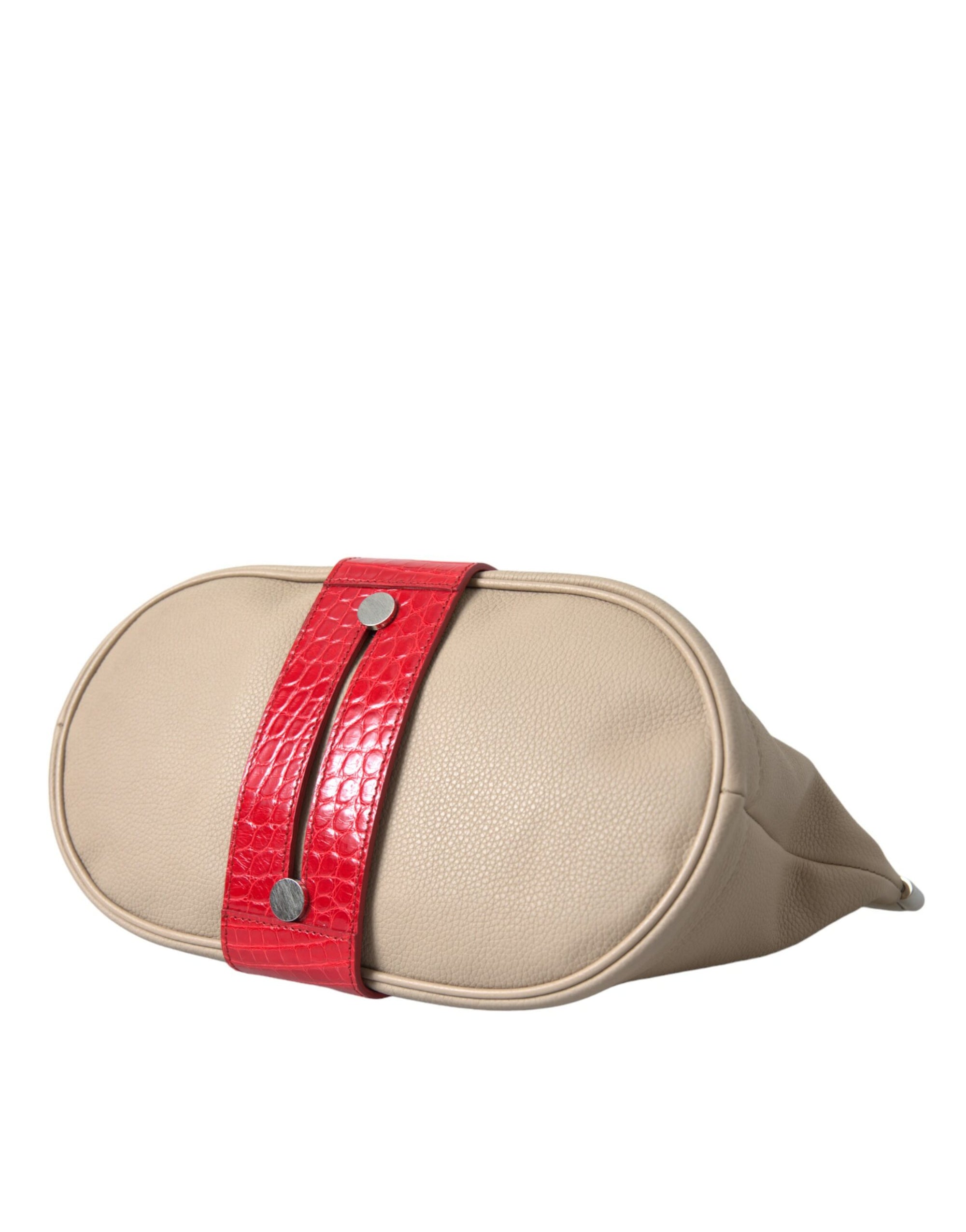 Balenciaga Beige Red Two Tone Exotic Leather Pouch Bag