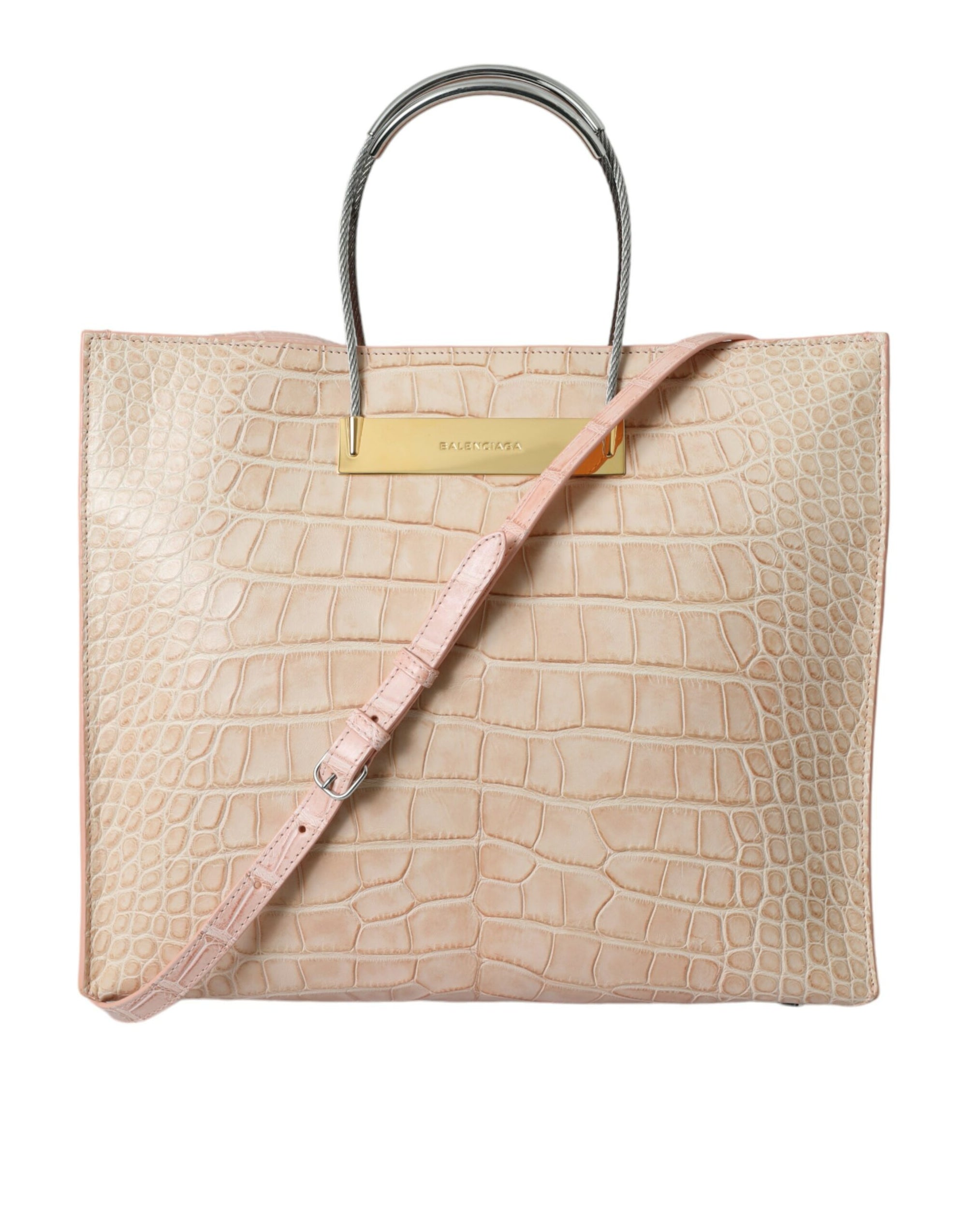 Sac cabas chic en cuir d'alligator rose Balenciaga