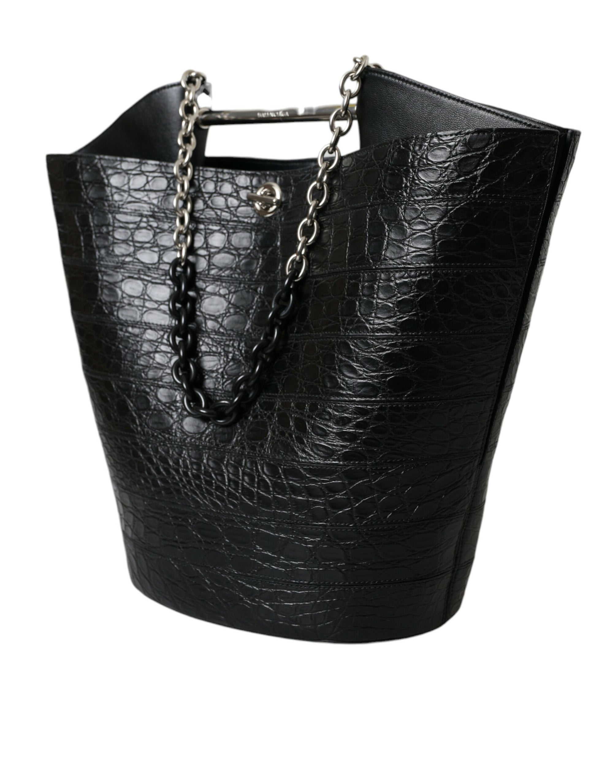 Balenciaga Black Exotic Skin Leather Maxi Bucket Tote Purse Bag