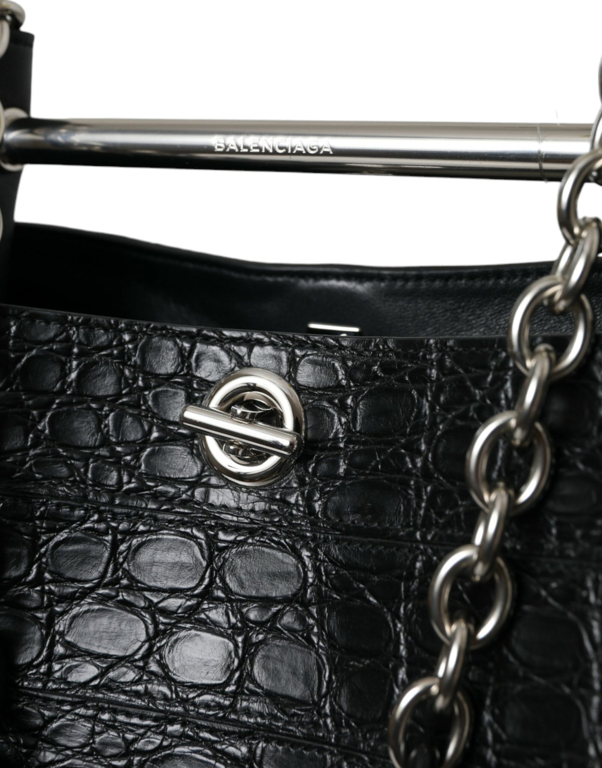 Balenciaga Black Exotic Skin Leather Maxi Bucket Tote Purse Bag