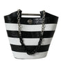 Balenciaga Black White Striped Exotic Skin Leather Maxi Bucket Tote Bag