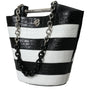 Balenciaga Black White Striped Exotic Skin Leather Maxi Bucket Tote Bag
