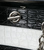 Balenciaga Black White Striped Exotic Skin Leather Maxi Bucket Tote Bag