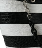 Balenciaga Black White Striped Exotic Skin Leather Maxi Bucket Tote Bag