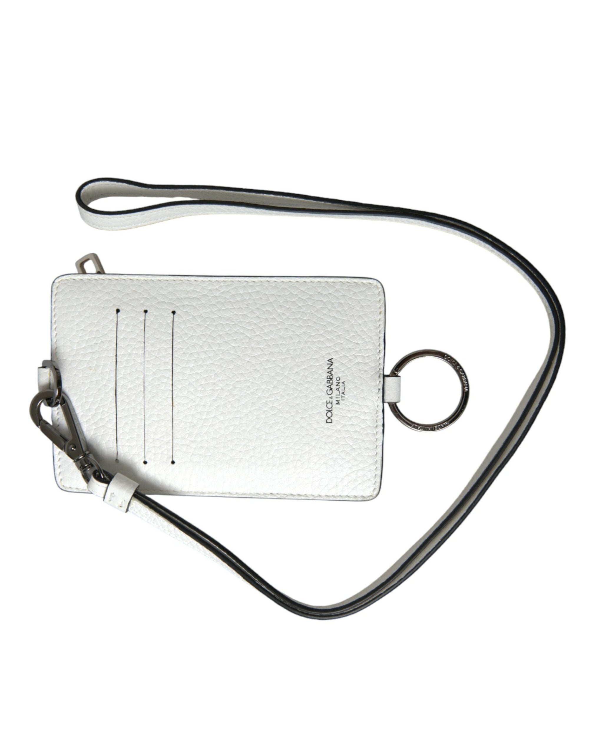 Portefeuille porte-cartes Dolce &amp; Gabbana en cuir de veau blanc avec cordon et logo