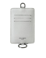 Portefeuille porte-cartes Dolce &amp; Gabbana en cuir de veau blanc avec cordon et logo
