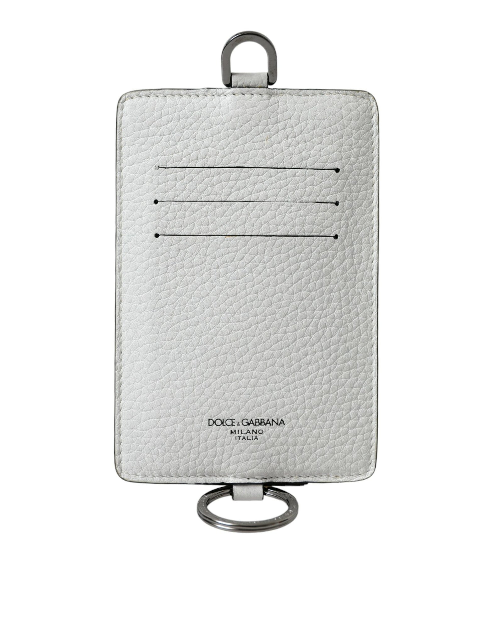 Portefeuille porte-cartes Dolce & Gabbana en cuir de veau blanc avec cordon et logo