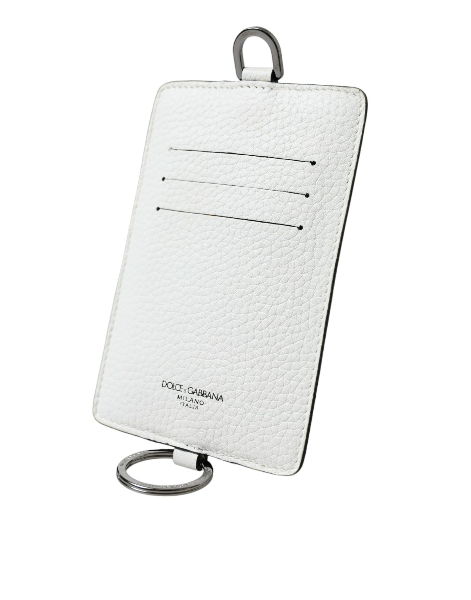 Portefeuille porte-cartes Dolce &amp; Gabbana en cuir de veau blanc avec cordon et logo